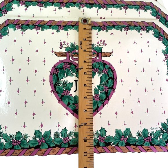 Christmas Placemat Set of 4 Holly Berries and Heart 18" x 11.75" Vintage - Picture 5 of 6